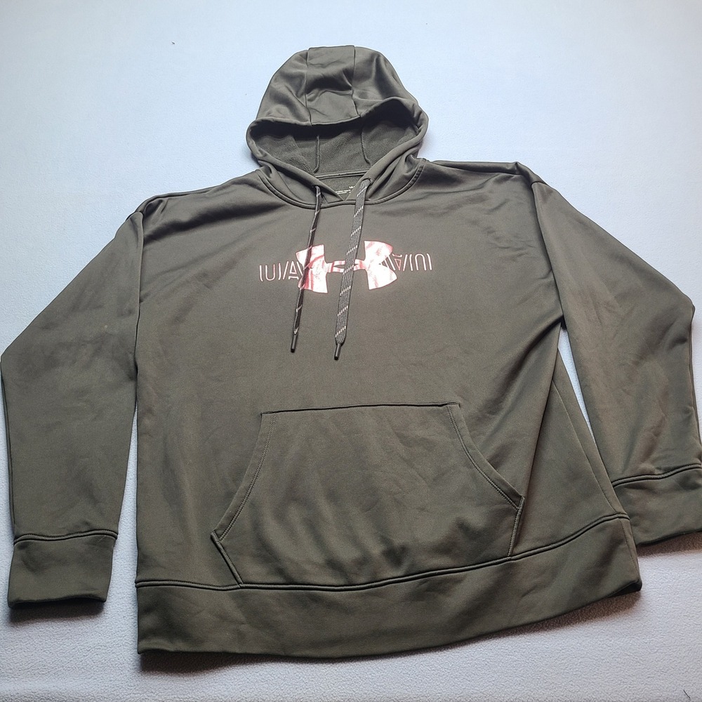 Under Armour Hoodie Womens Large Olive Green Excellent ColdGear Metallic Logo